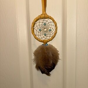 Yellow Dreamcatcher with Brown Feathers